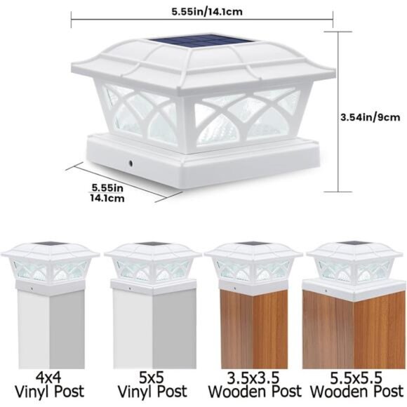 Solar Post Cap Lights Outdoor Glass 2 Modes 8 LEDs 4x4 5x5 6x6 Posts Fence Deck - Picture 4 of 7